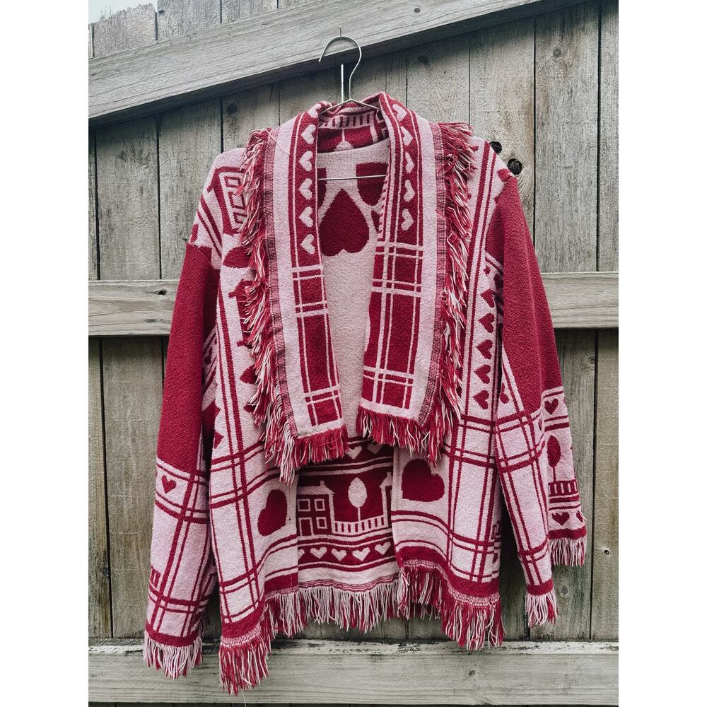 Cottagecore Blanket Sweater | Upcycled Blanket Cardigan | Fringe Blanket Jacket